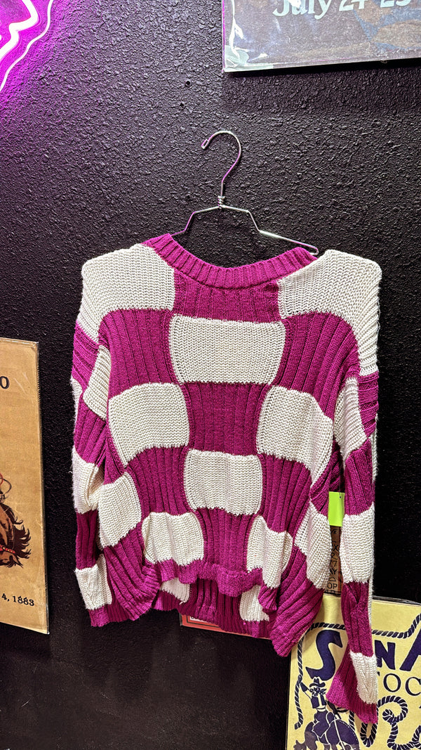 Magenta Checkered Sweater