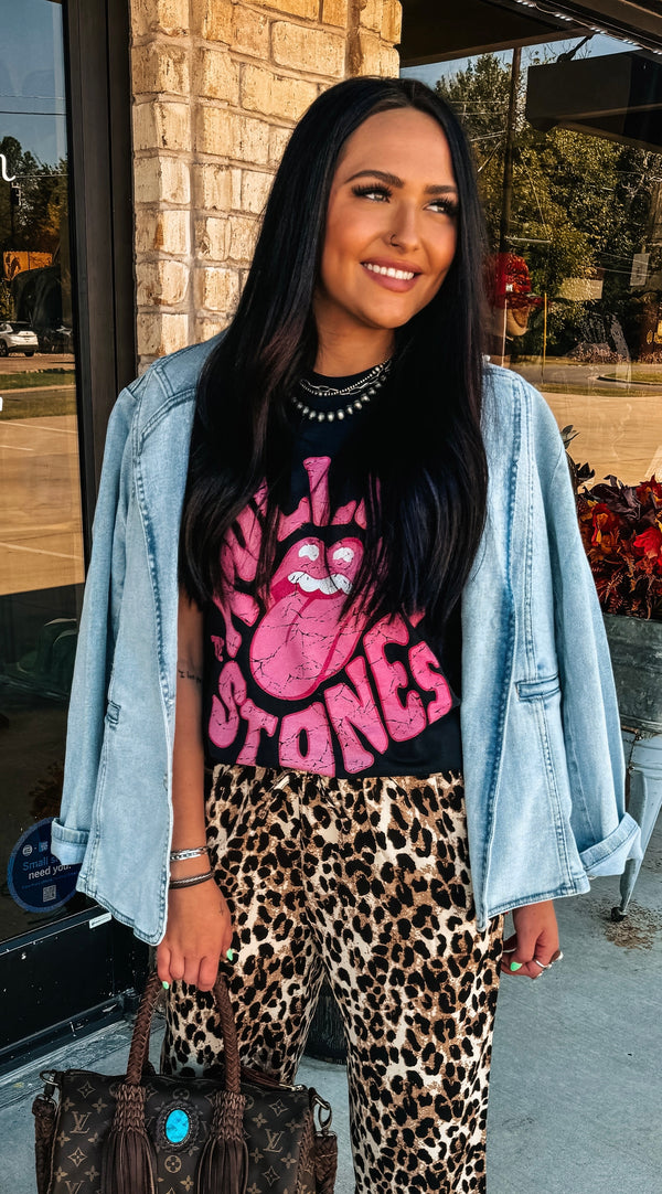 Pink Stones on Black Tee